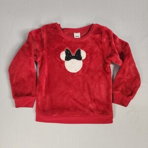 Disney‎ Jumping Beans Sweatshirt Kids 4T Red Good Minnie Mouse Faux Fur Pullover